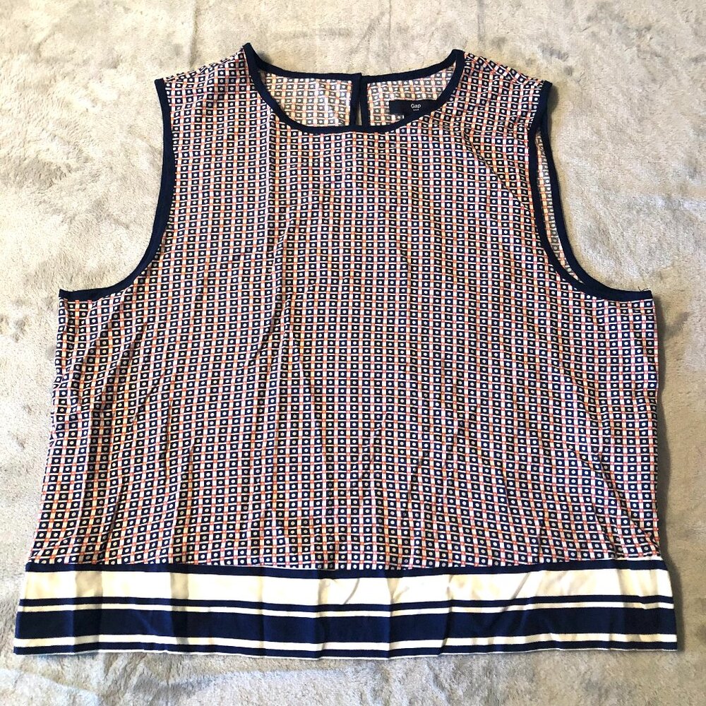 Gap Tank Top Womens Medium Keyhole Back Blue Geometric Sleeveless Blouse Shirt